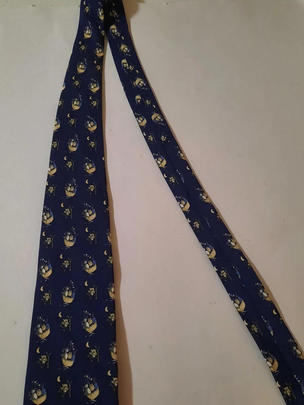 Charleston Tie Rack Navy Blue 100% Silk Whimsical Owl & Moon Print Men's Tie